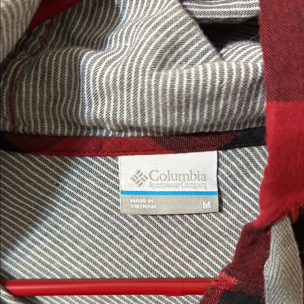 Columbia Red and Black Plaid Hooded Shirt Oklahoma University Size Medium - Picture 3 of 5